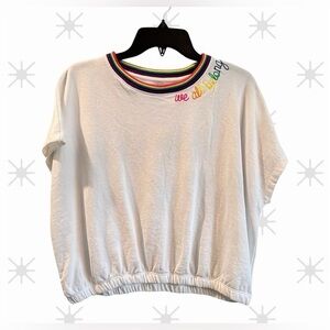 NWT we All belong rainbow terry pride crop top shirt pool cover up cabana Large